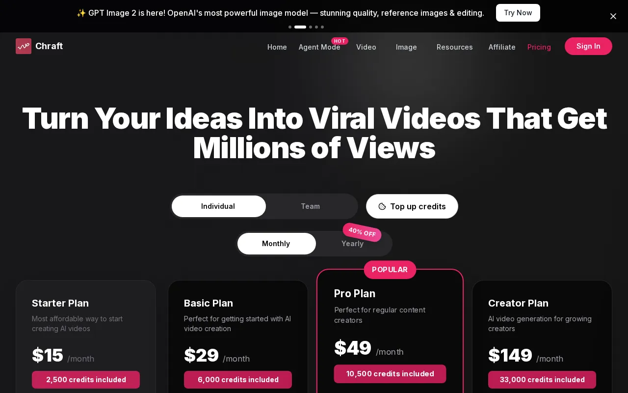 Chraft AI — pricing page