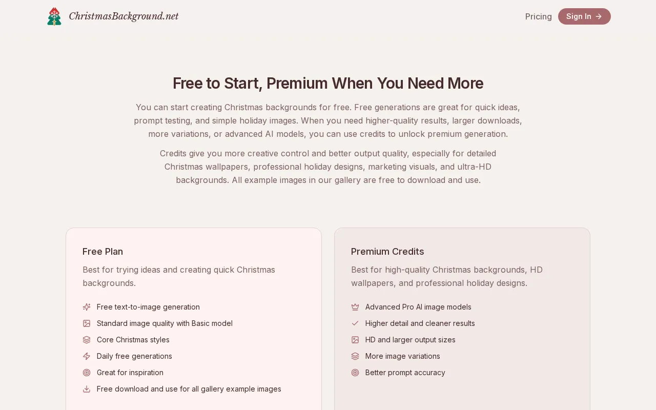 ChristmasBackground.net — pricing page