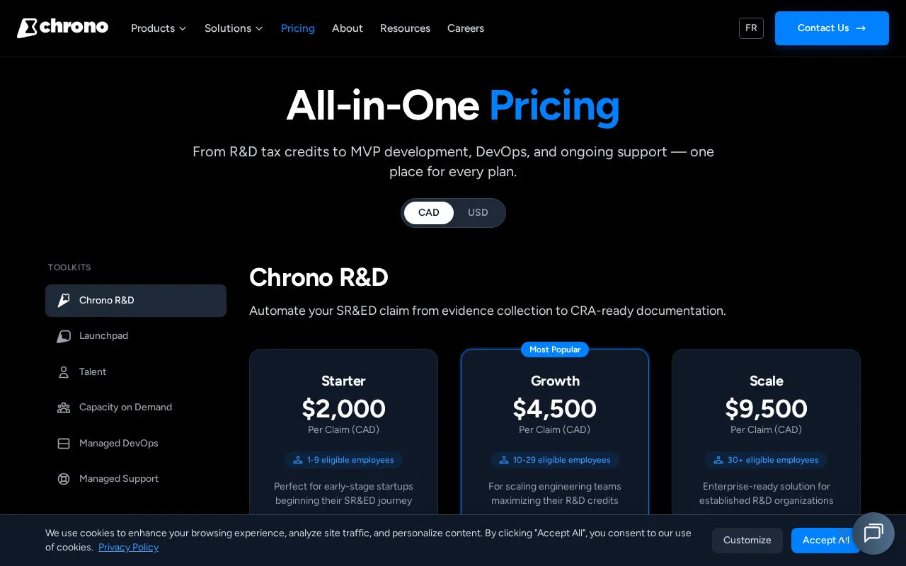 Chrono Innovation — pricing page