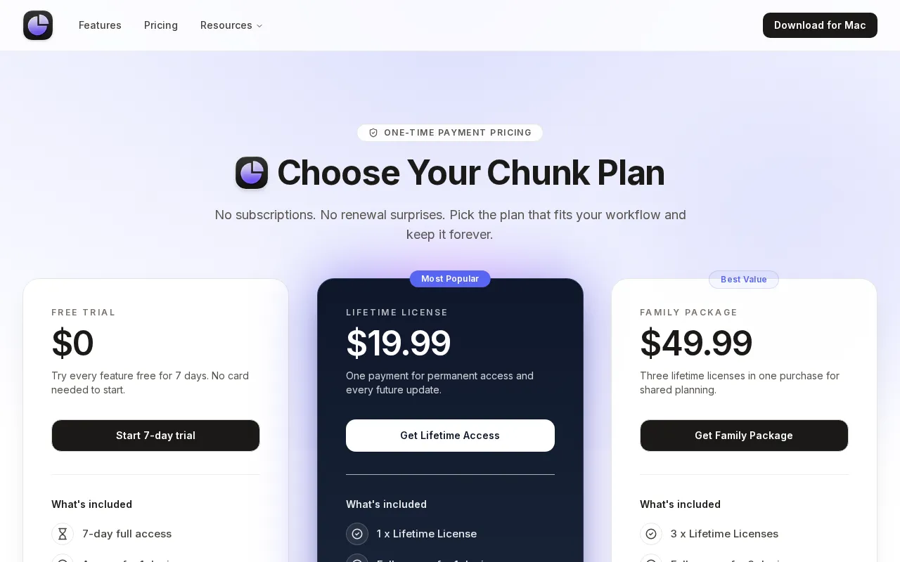 Chunk — pricing page