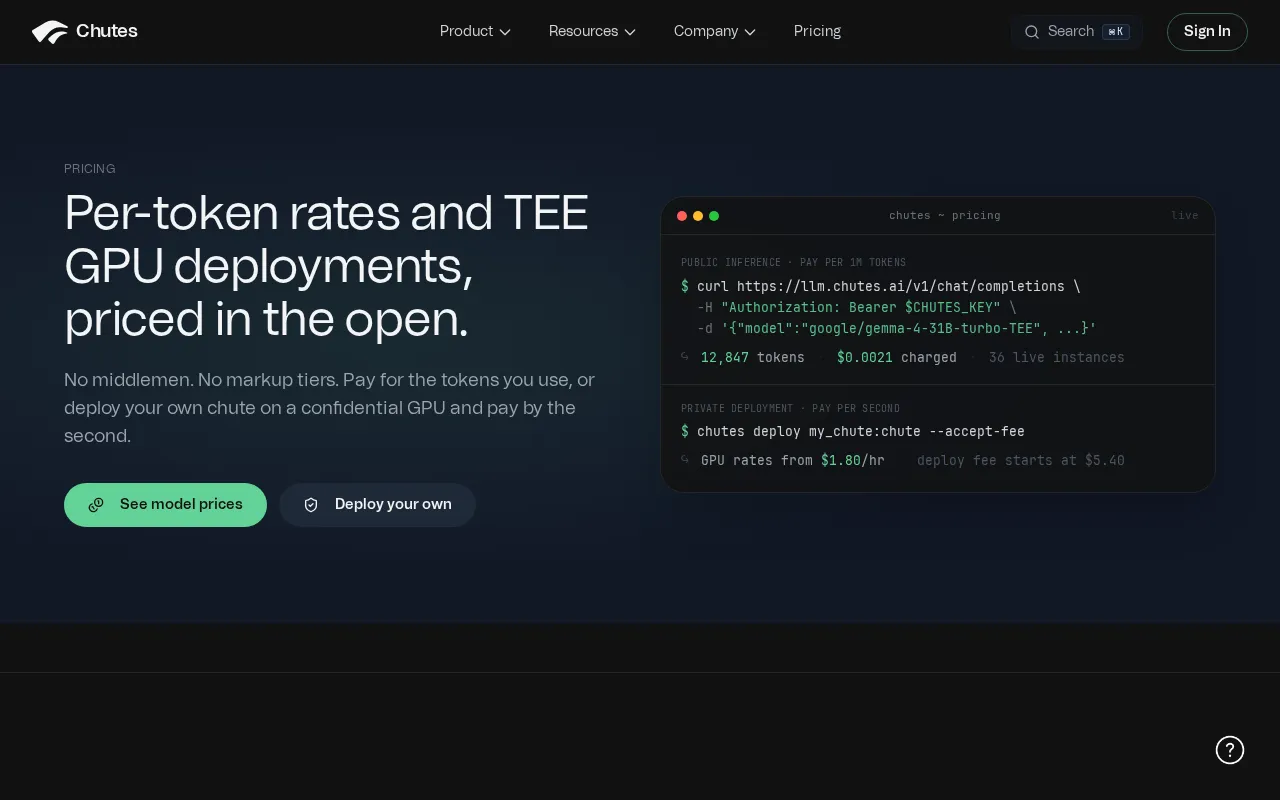 Chutes — pricing page