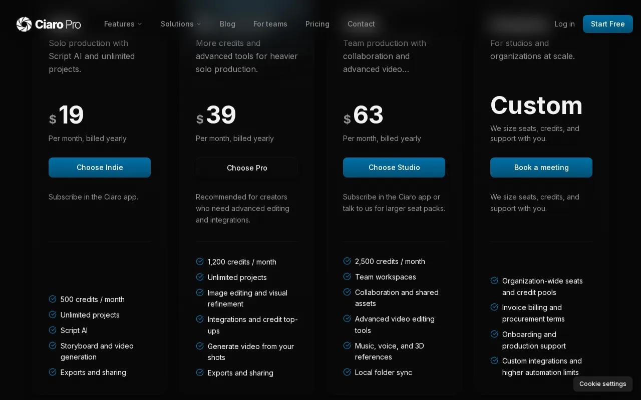 Ciaro Pro — pricing page