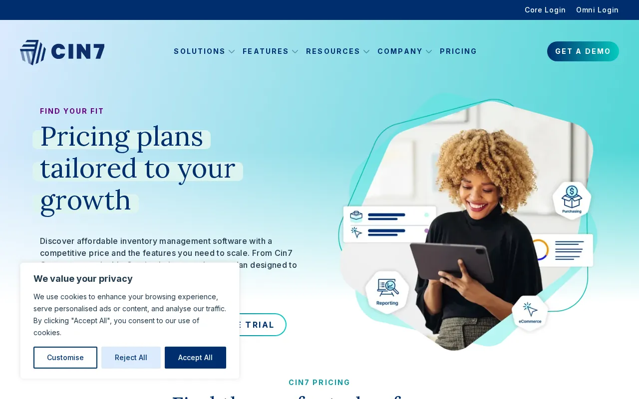 Cin7 — pricing page