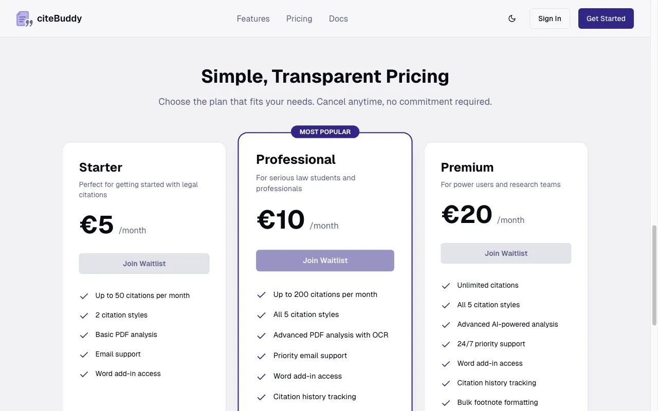 CiteBuddy — pricing page