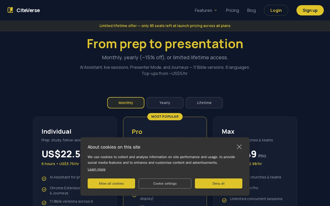 CiteVerse — pricing page