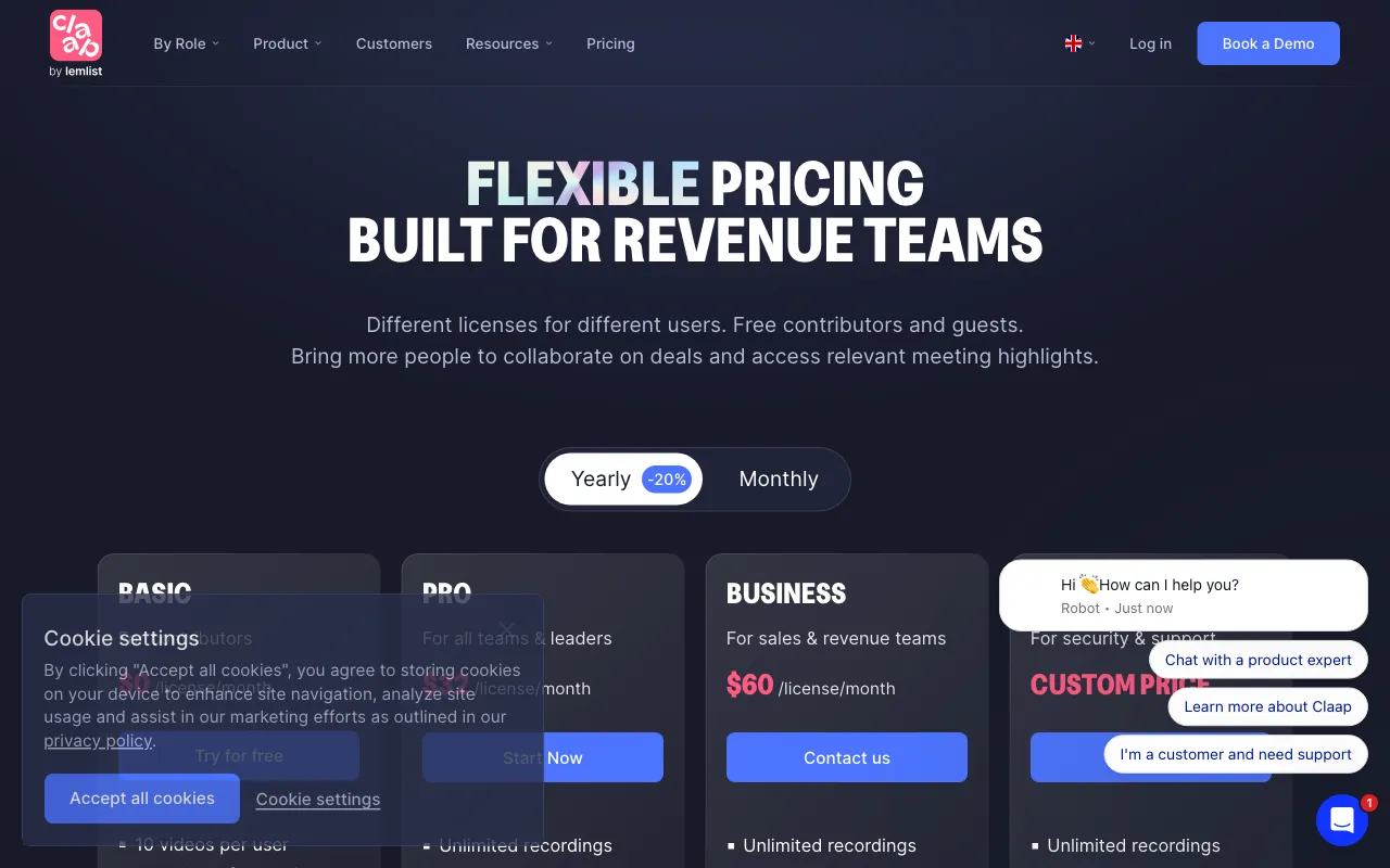 Claap 2.0 — pricing page