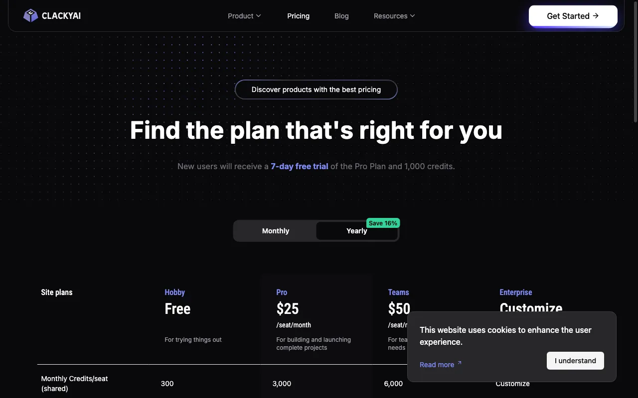 Clacky — pricing page