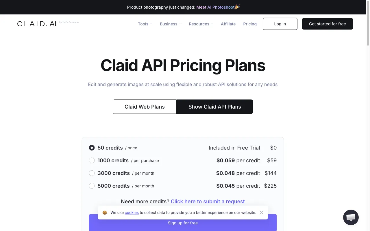 Claid AI Scene Creation — pricing page