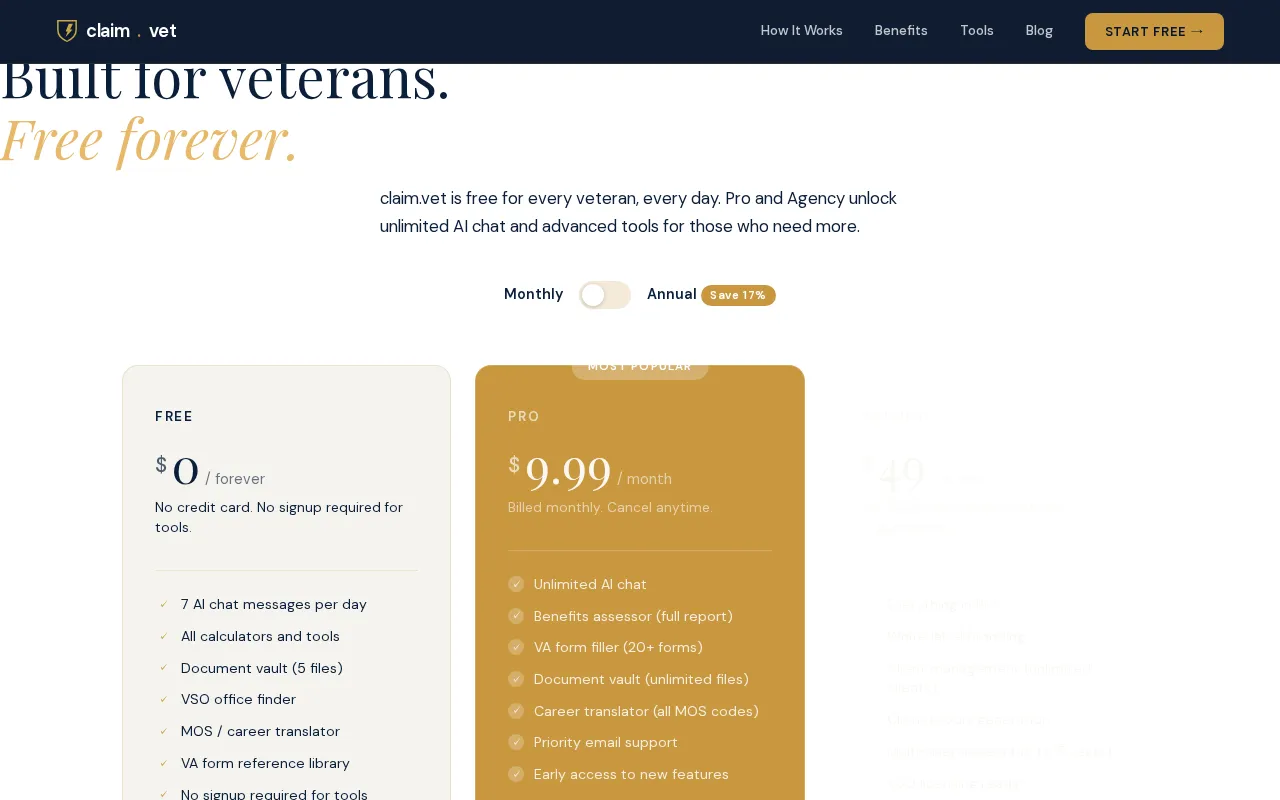 claim.vet — pricing page