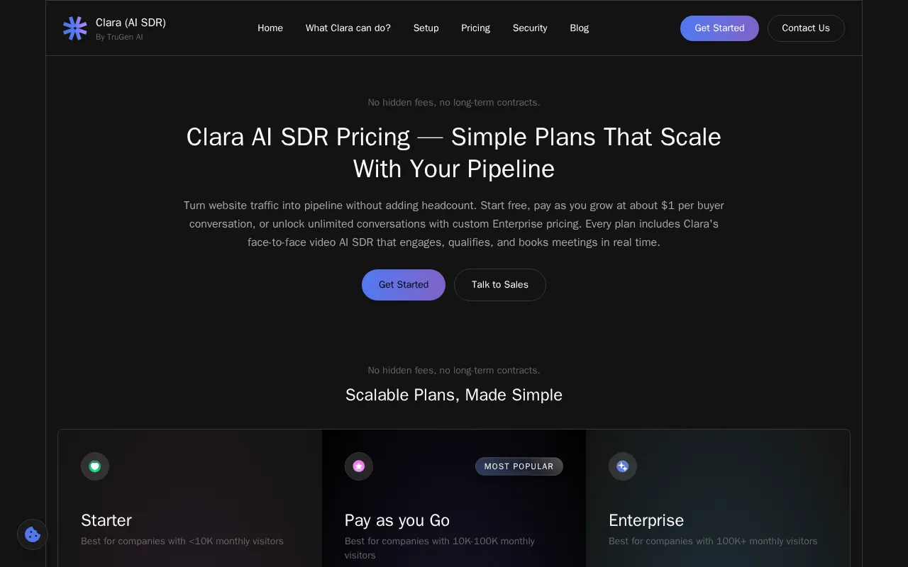 Clara AI SDR — pricing page