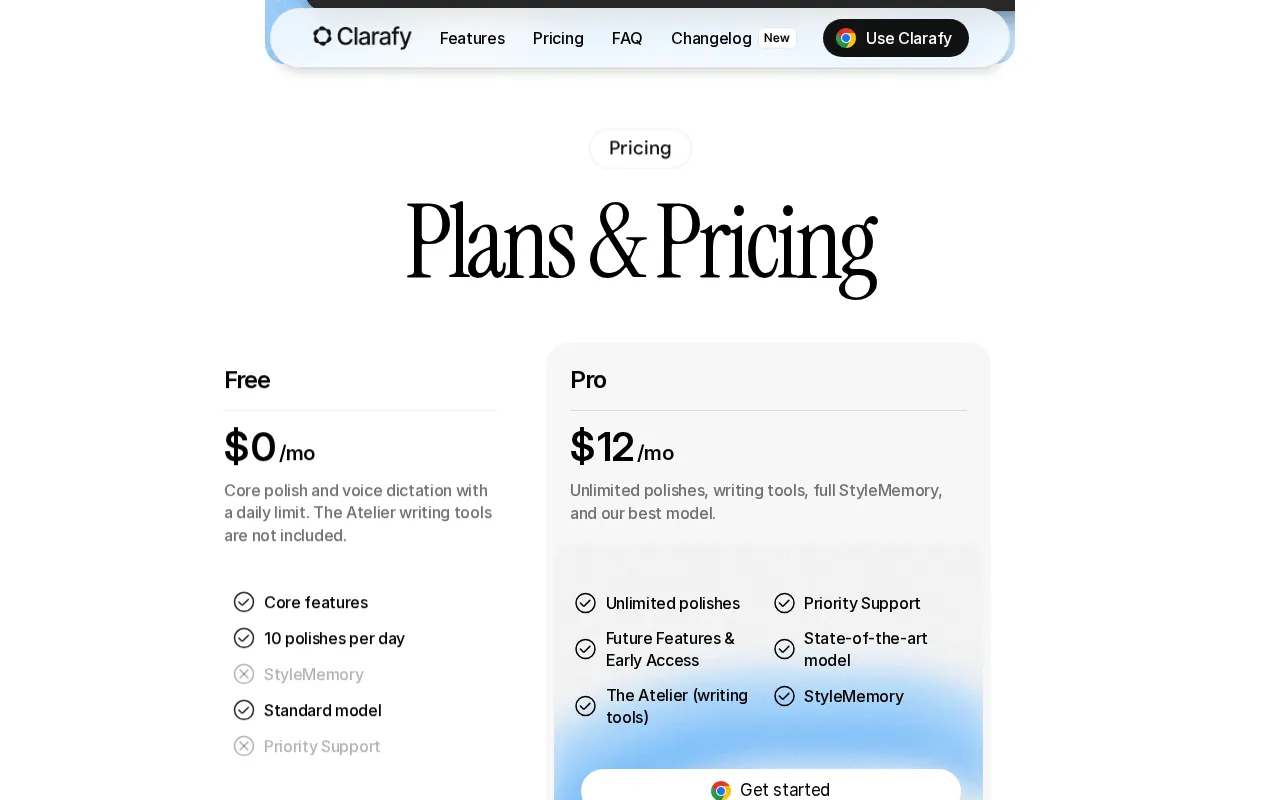 Clarafy — pricing page