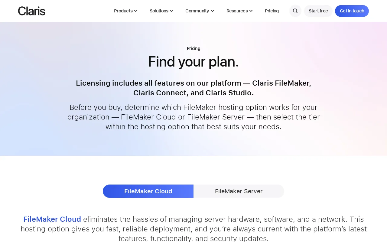 Claris — pricing page
