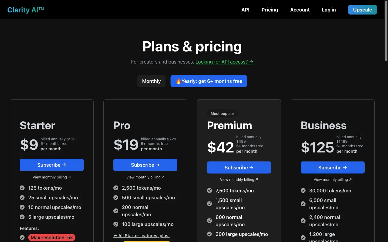 ClarityAI — pricing page