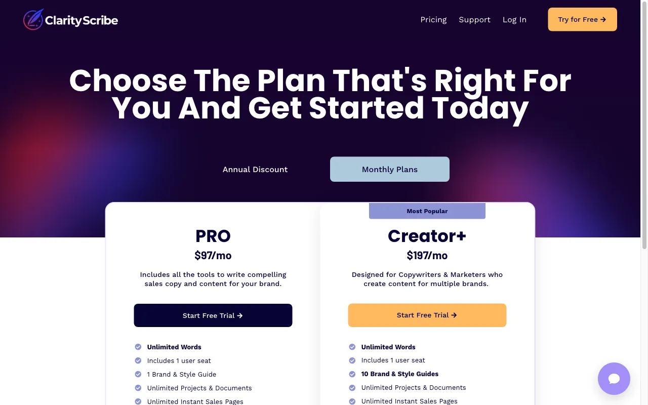 ClarityScribe AI — pricing page