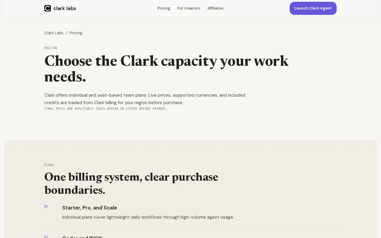 Clark — pricing page
