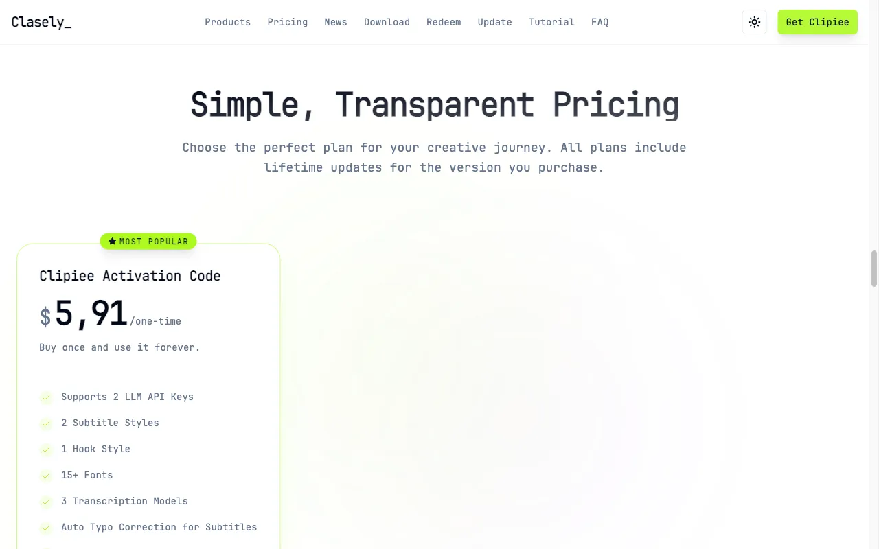Clasely V1 — pricing page