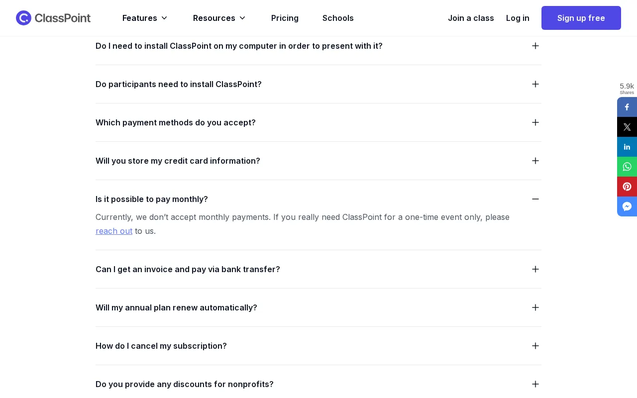 ClassPoint — pricing page
