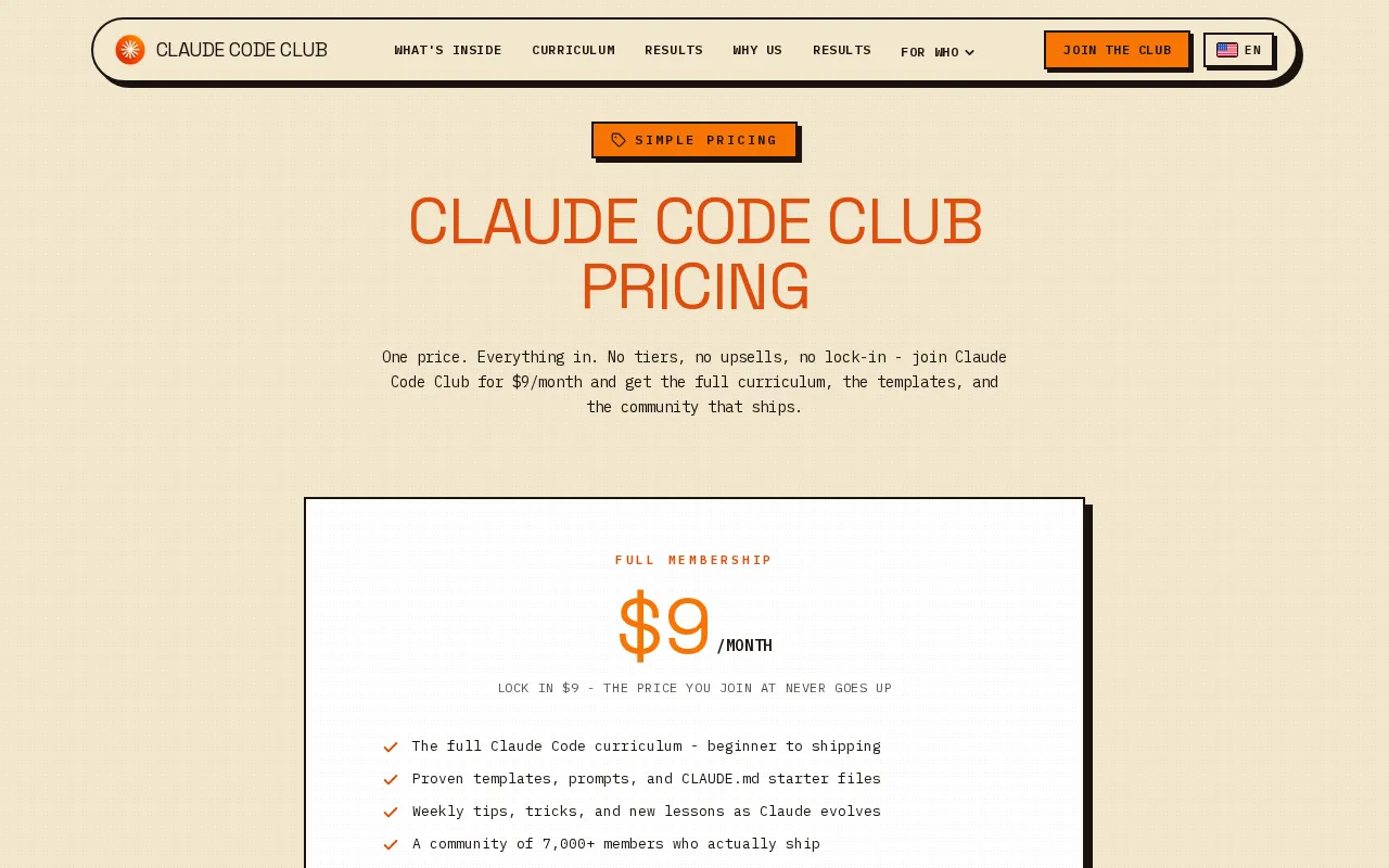 Claude Code Club — pricing page