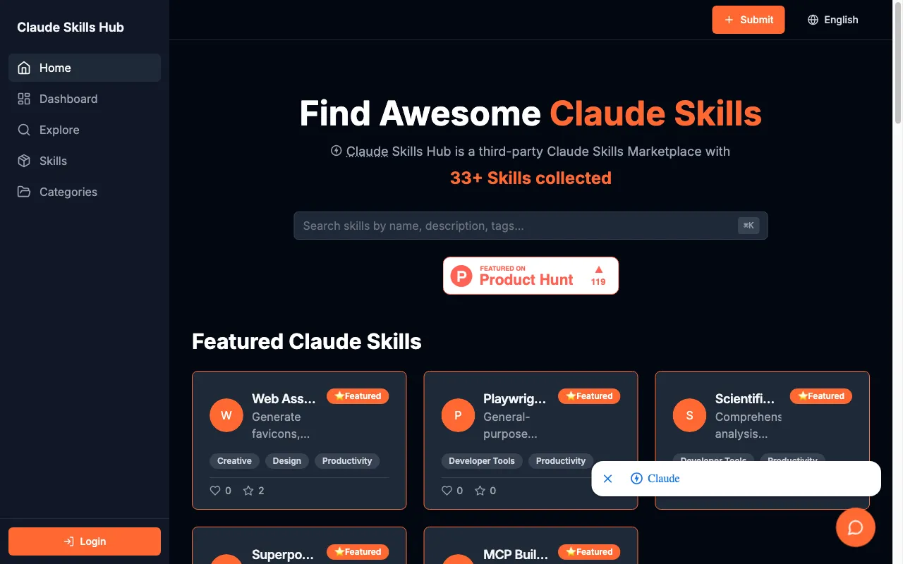 Claude Skills Hub — preview screenshot