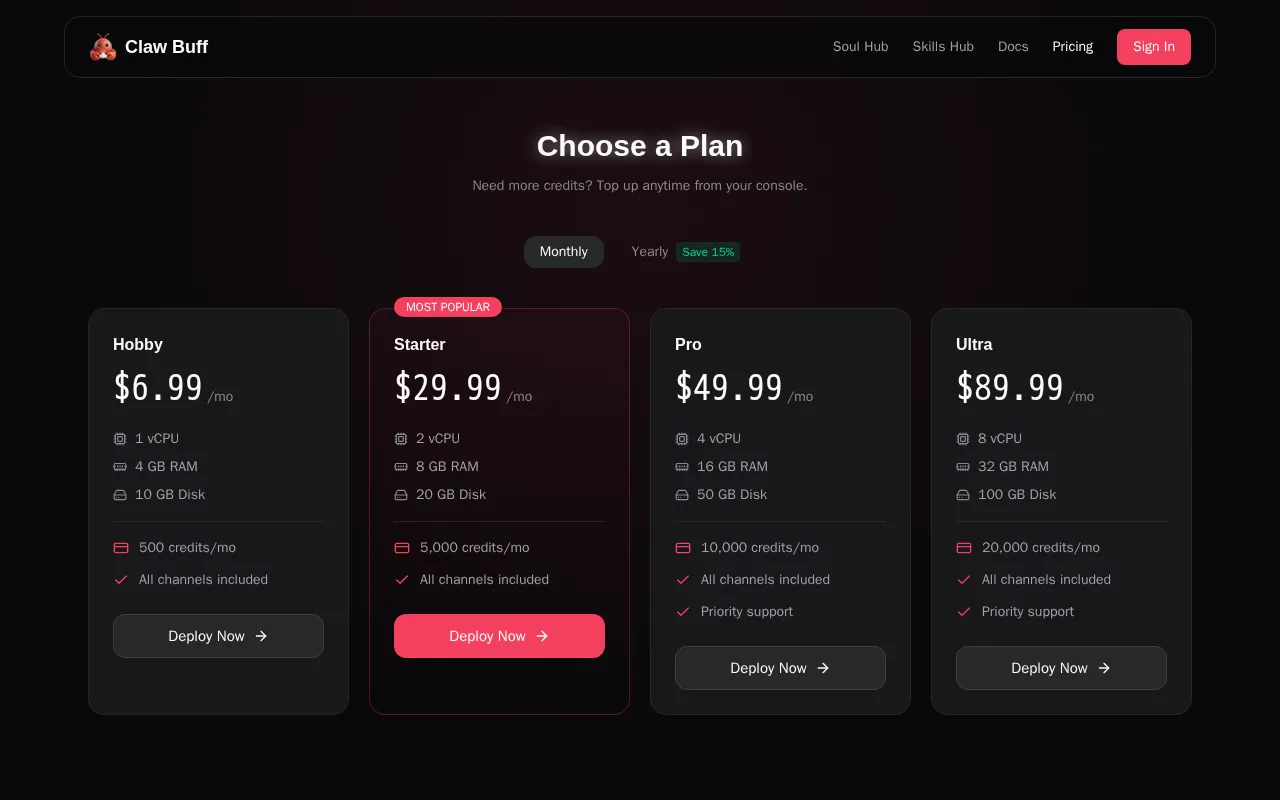 Claw Buff — pricing page