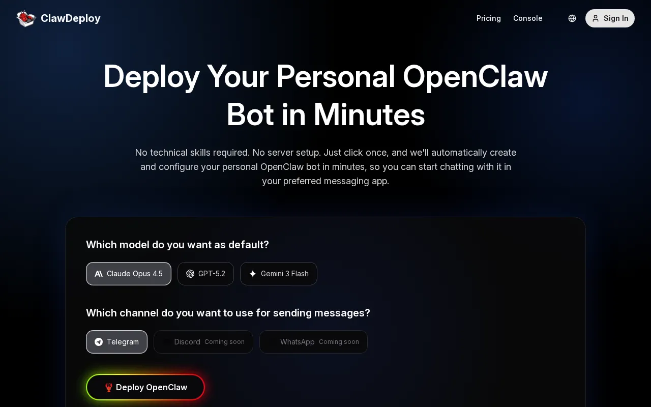 ClawDeploy AI — preview screenshot