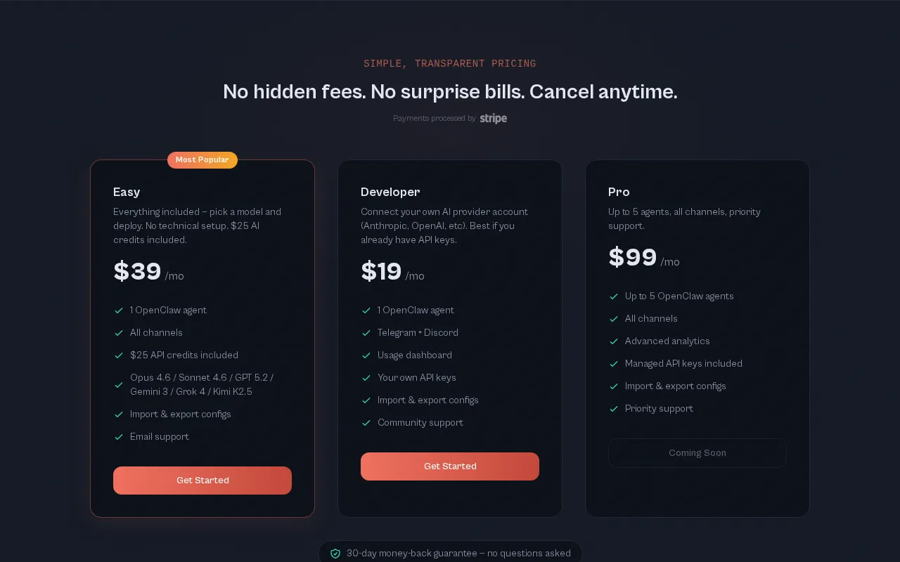 Clawly — pricing page