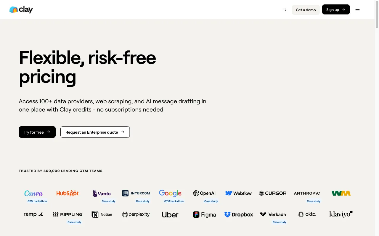 Clay — pricing page