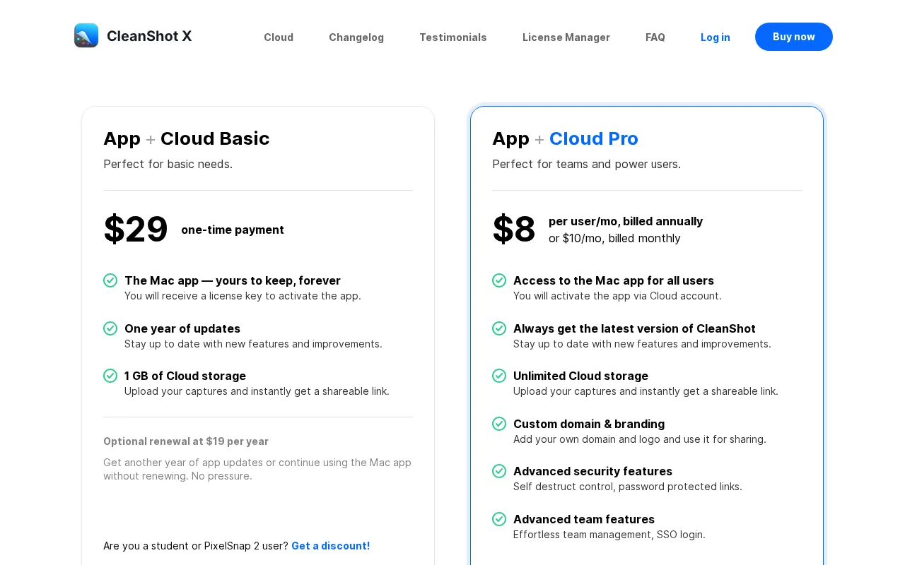 CleanShot — pricing page