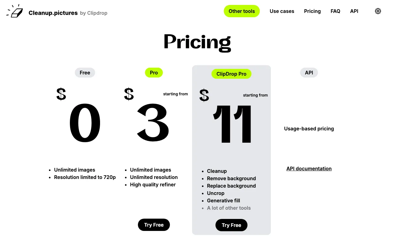 Cleanup.pictures — pricing page