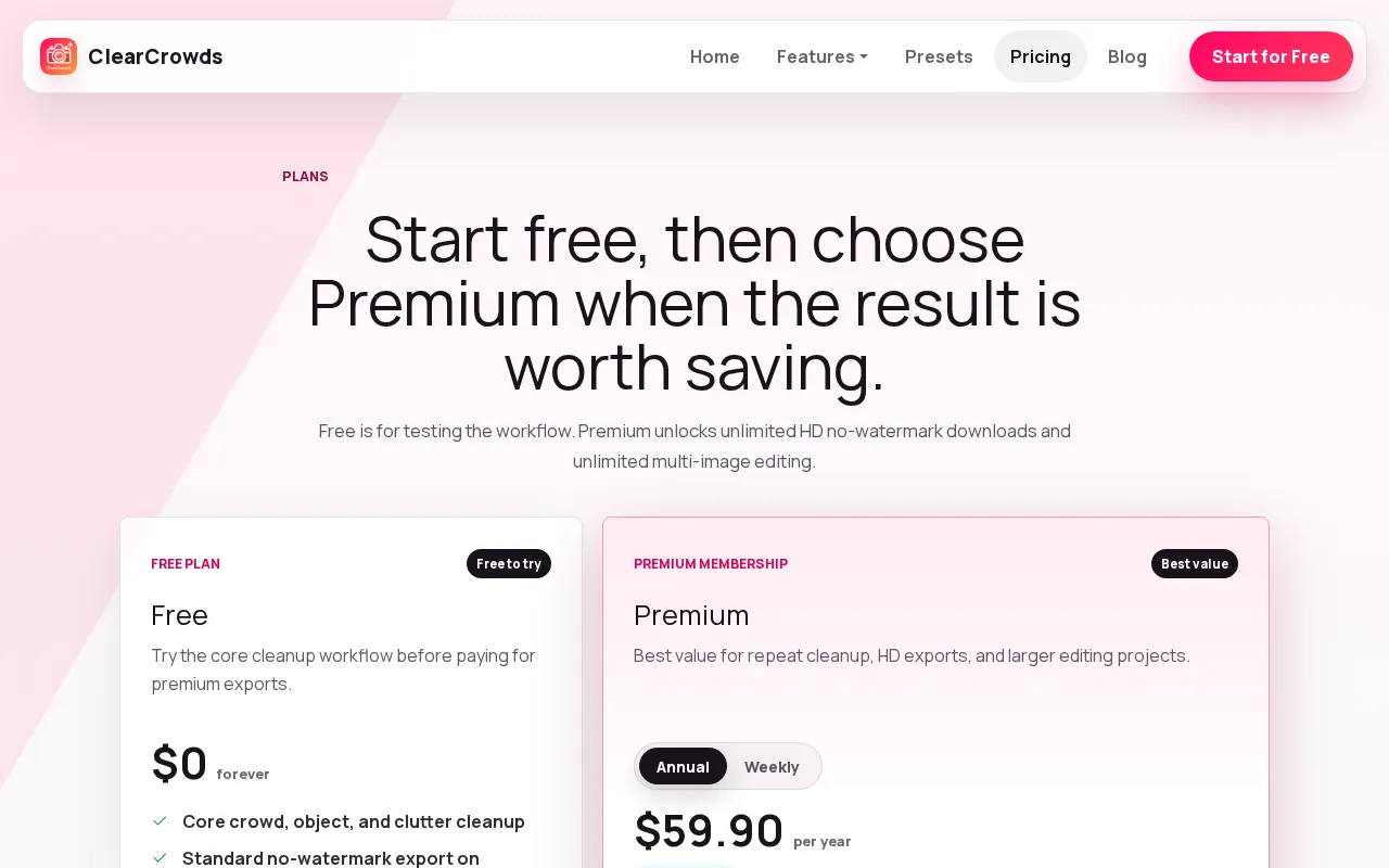 ClearCrowds — pricing page
