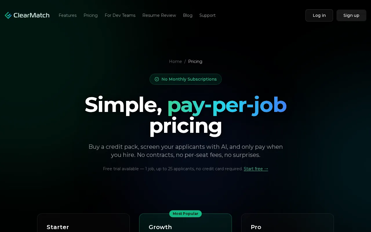 ClearMatch — pricing page