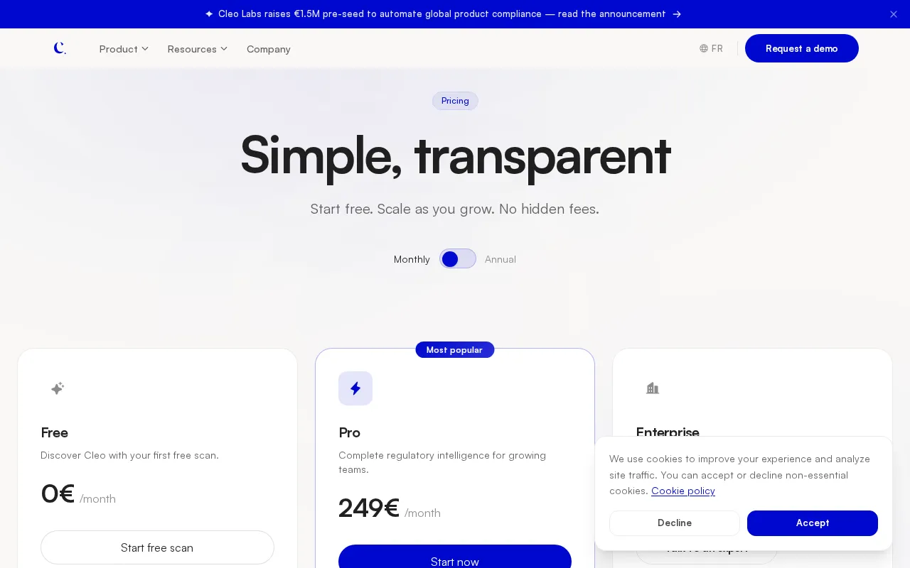Cleo Comply — pricing page
