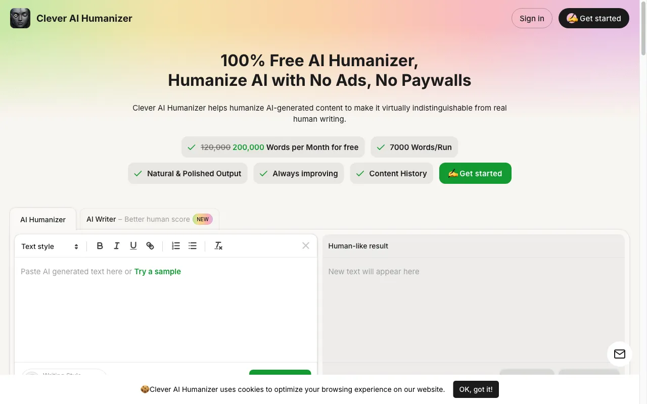 Clever AI Humanizer — preview screenshot