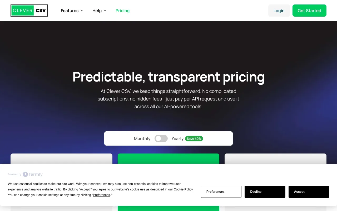 Clever CSV — pricing page