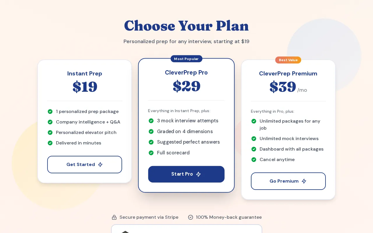 CleverPrep — pricing page