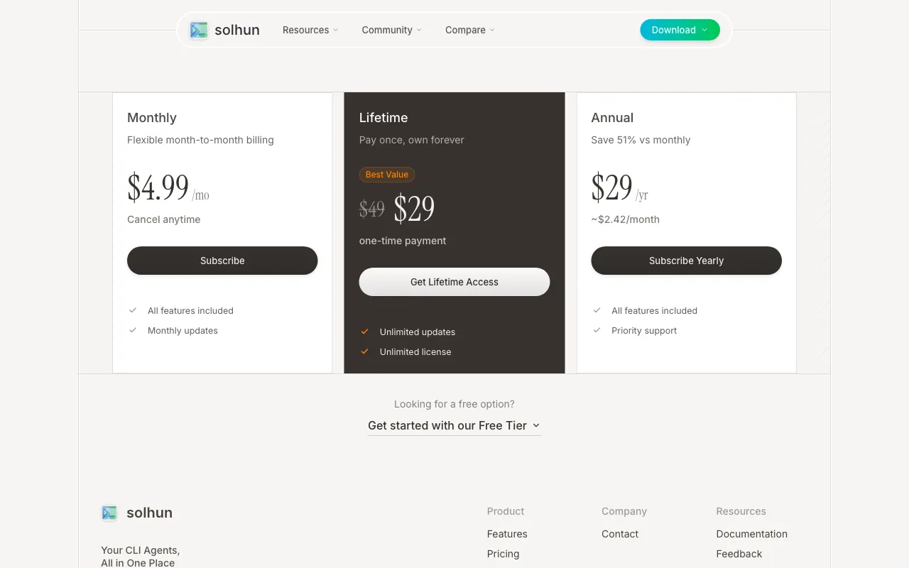 CLI Manager — pricing page