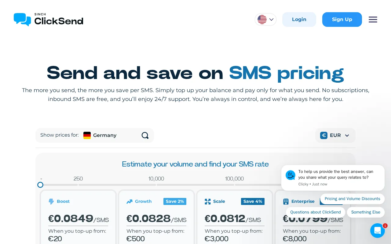 Clicksend — pricing page