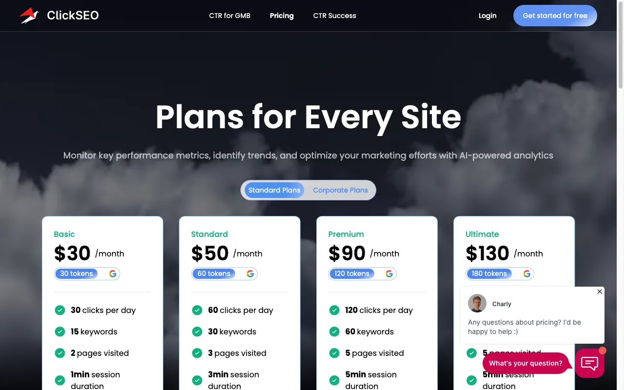 ClickSEO — pricing page