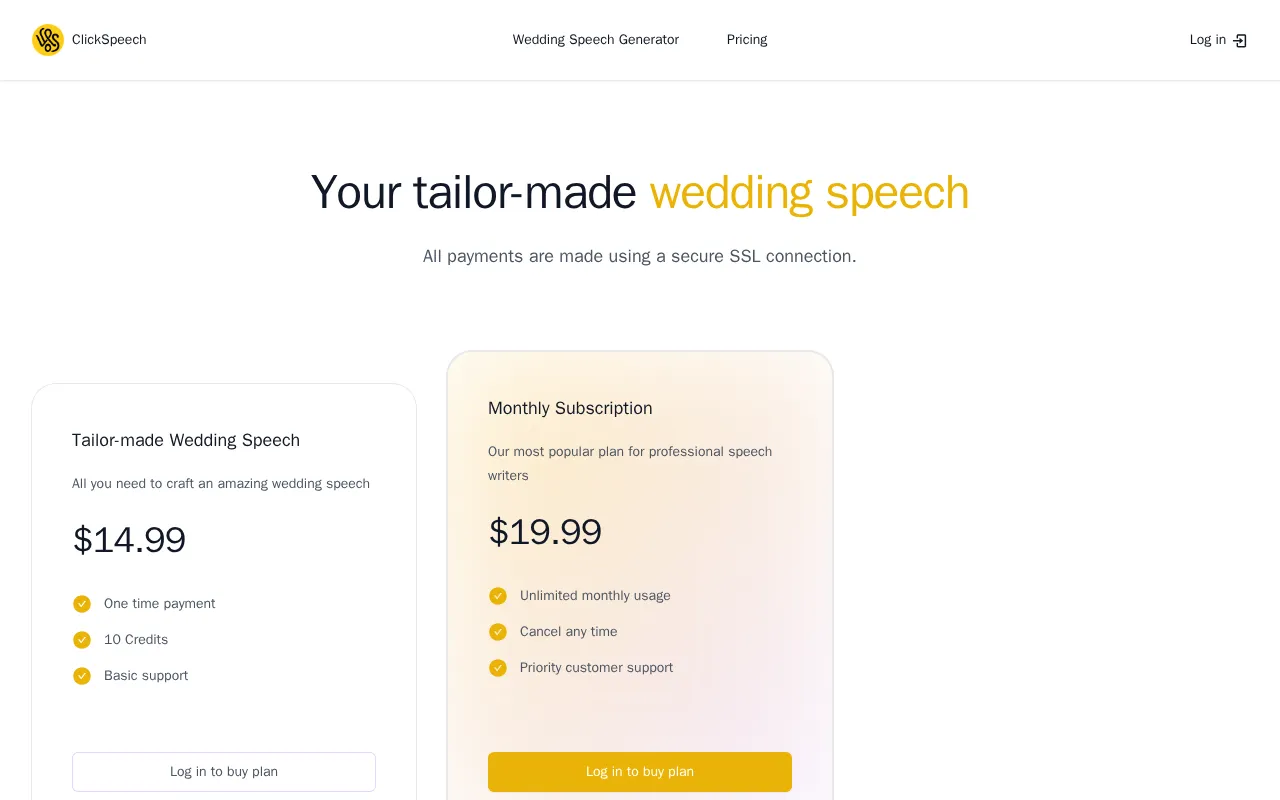 ClickSpeech — pricing page
