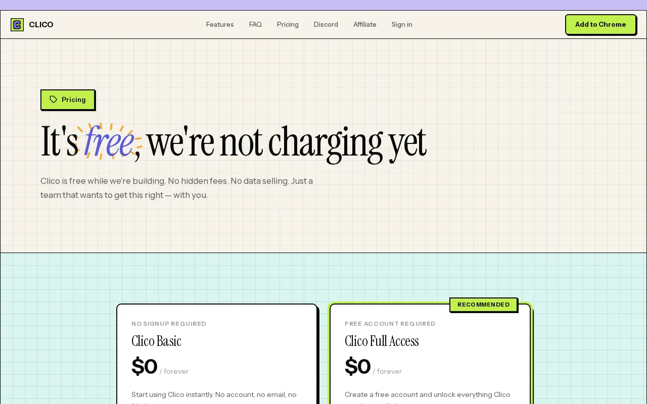Clico — pricing page