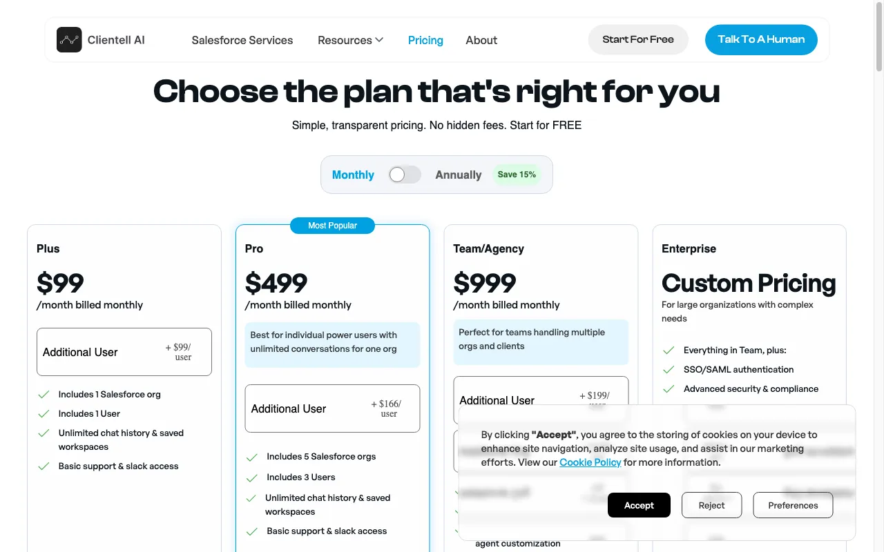 Clientell — pricing page