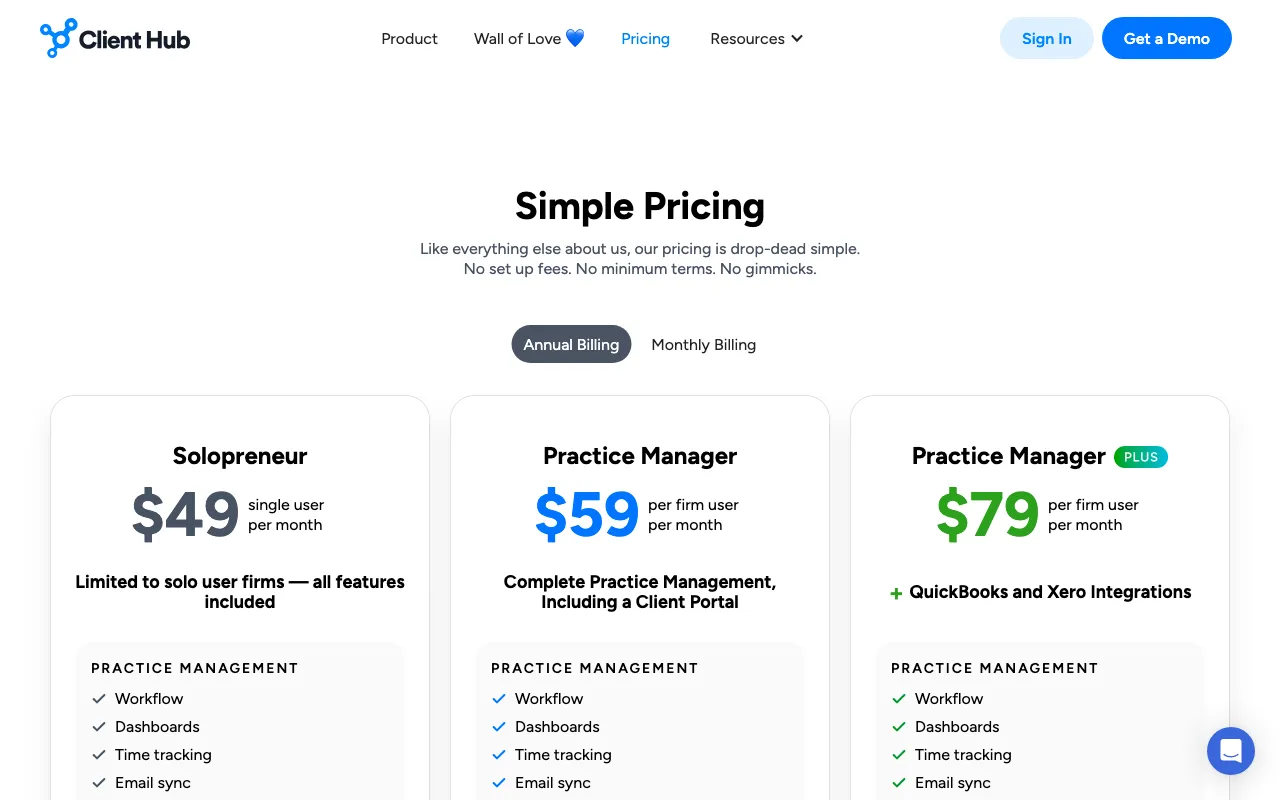 Client Hub — pricing page