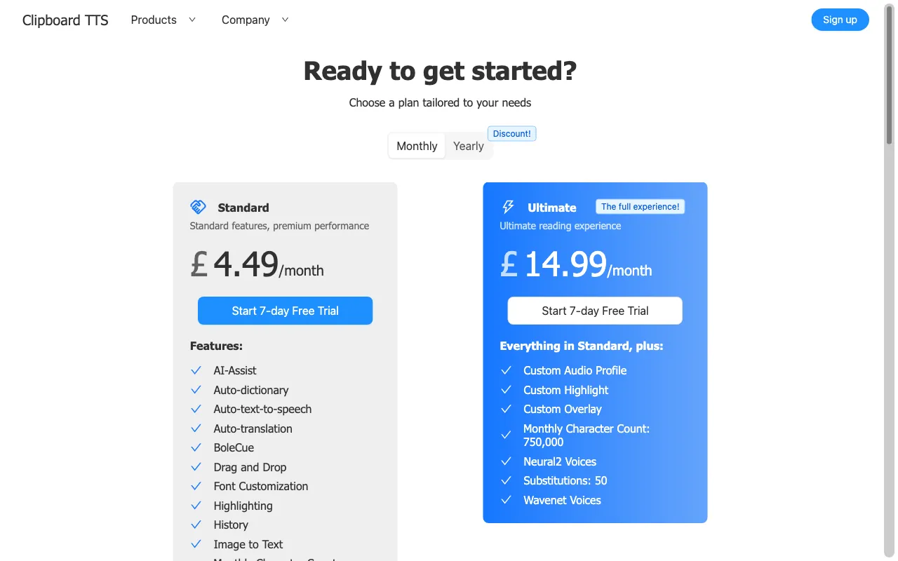 Clipboard TTS — pricing page
