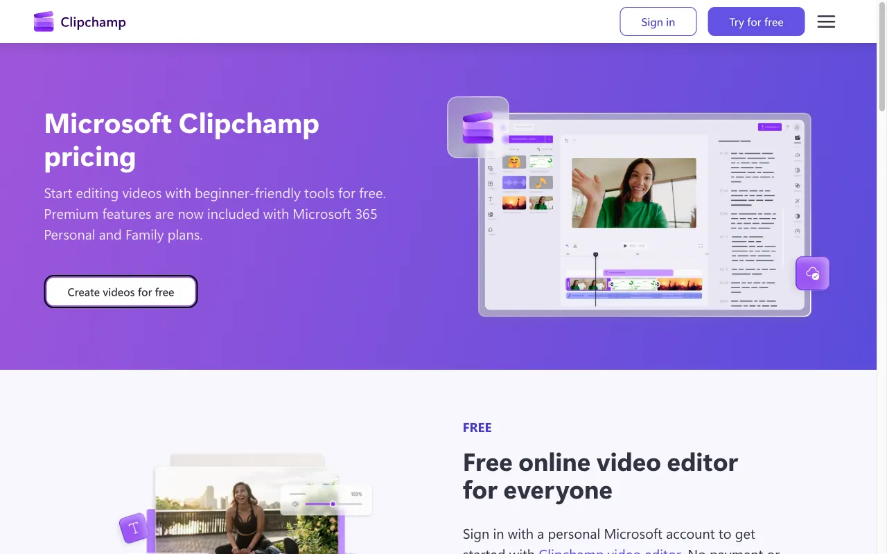 Clipchamp — pricing page
