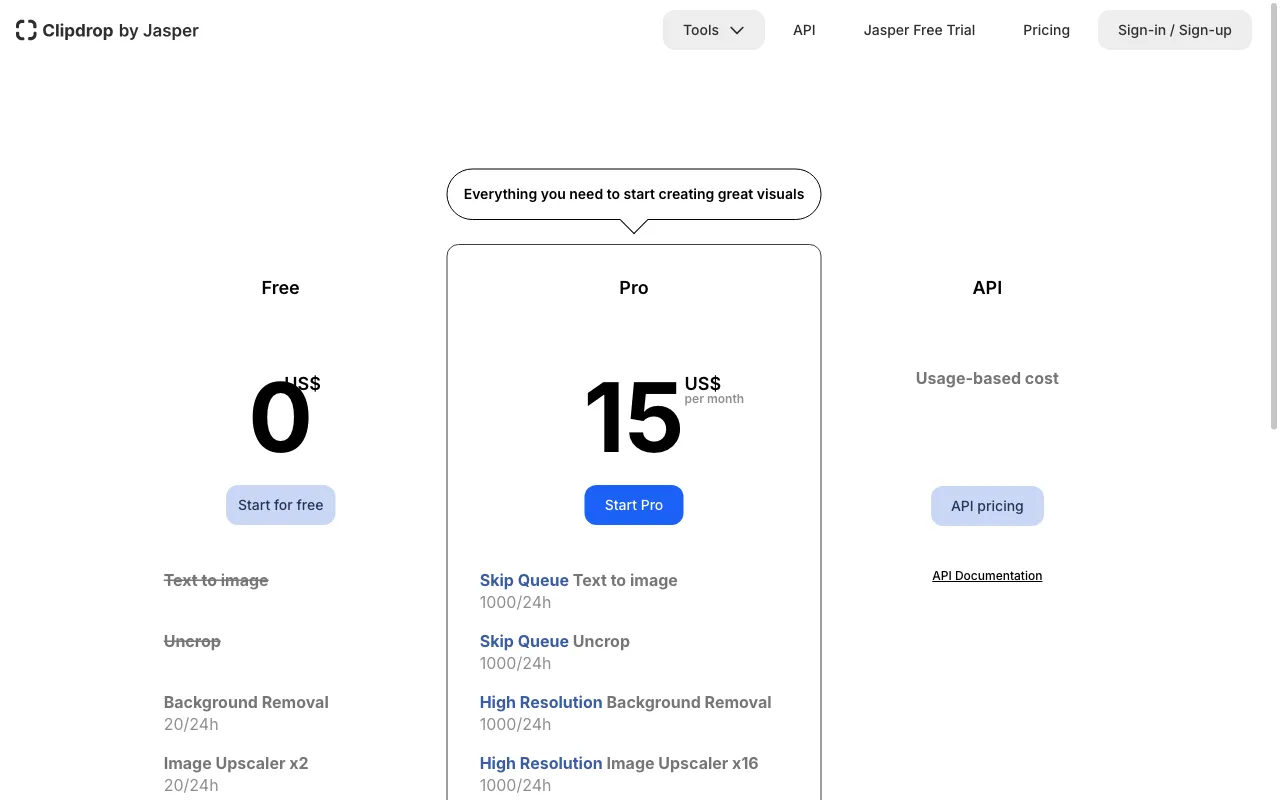 Clipdrop — pricing page
