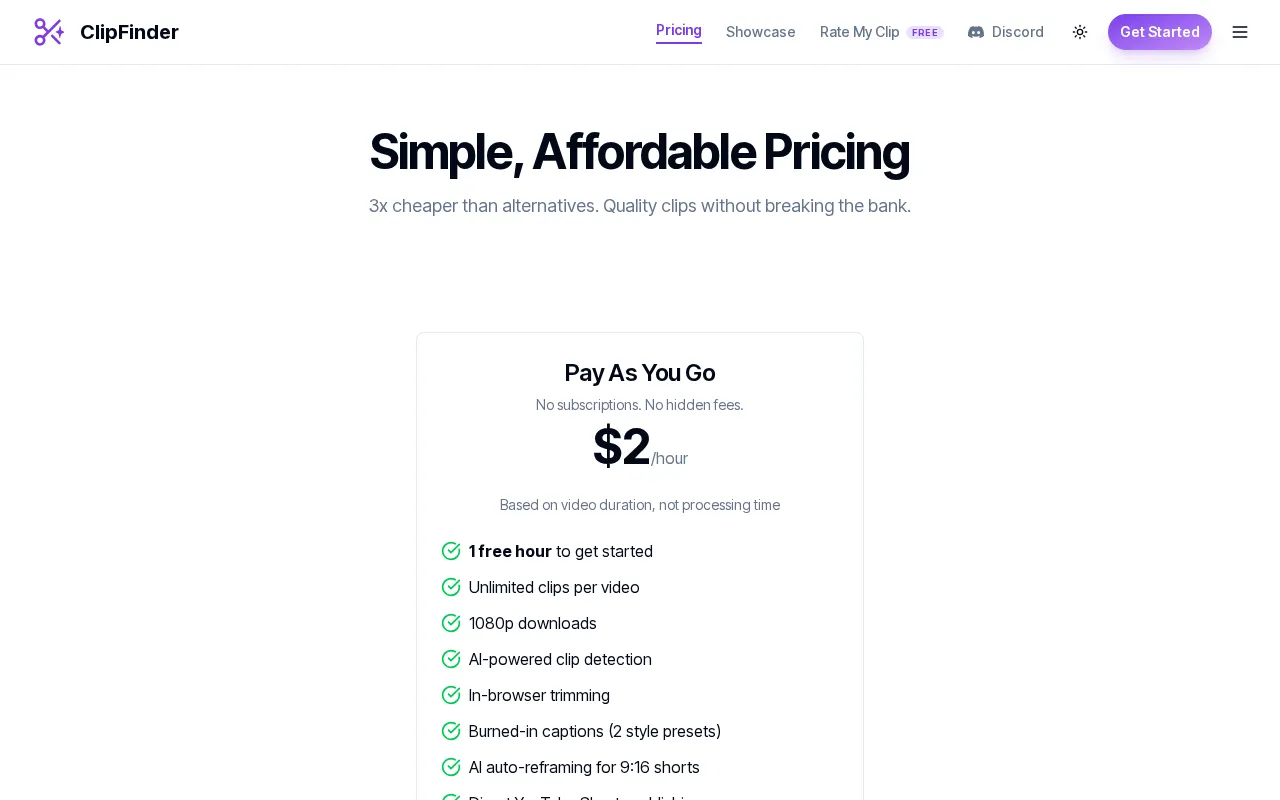 ClipFinder — pricing page