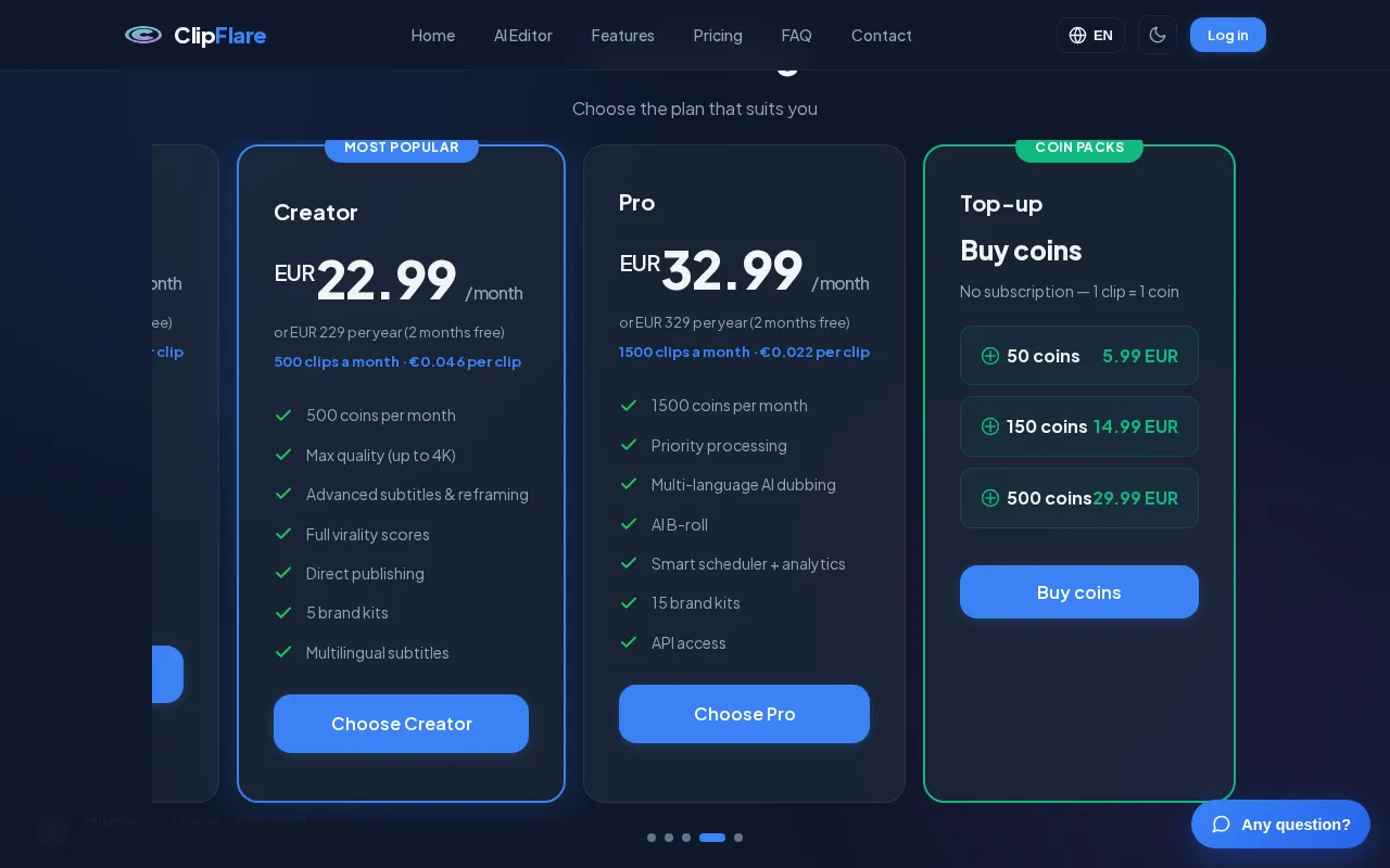 ClipFlare — pricing page