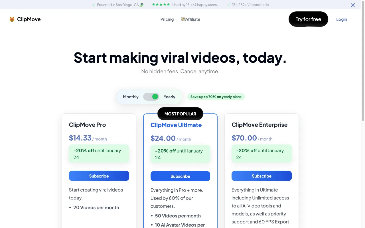 ClipMove — pricing page