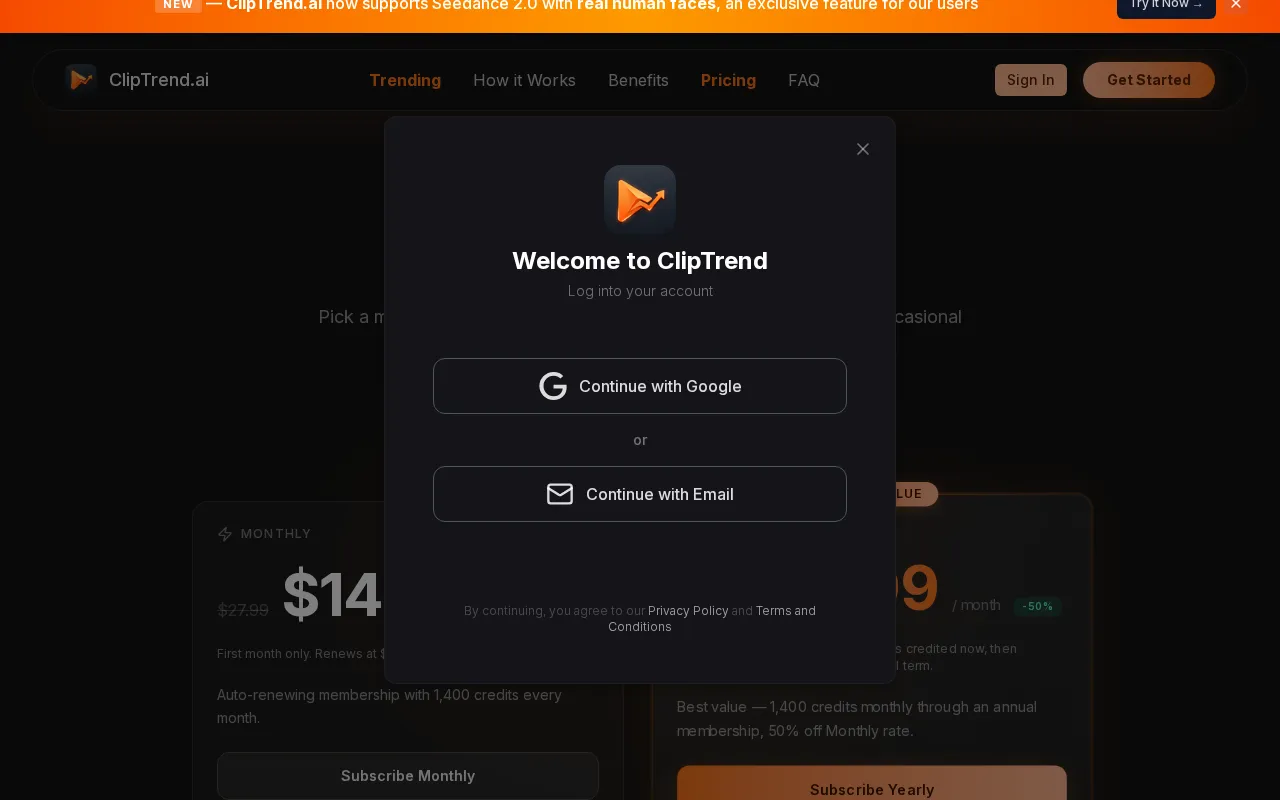 Cliptrend.ai — pricing page
