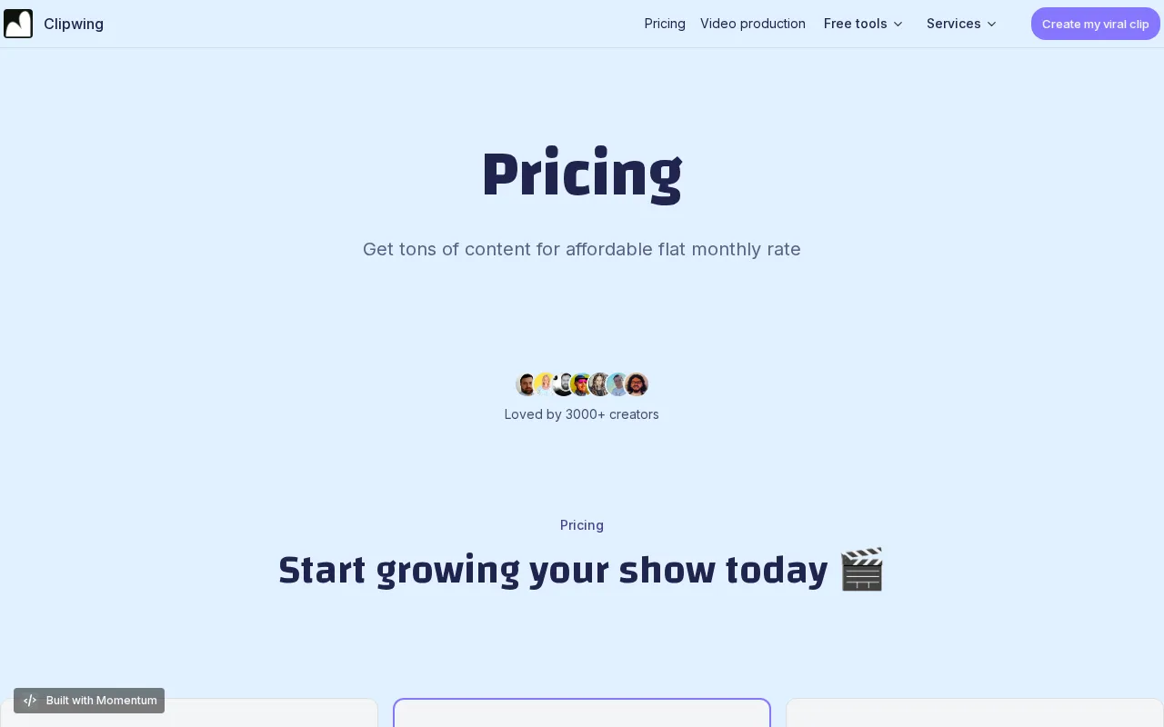 Clipwing — pricing page